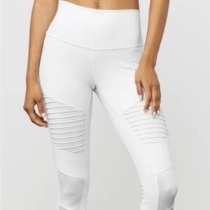 Alo White High-Waisted moto Leggings